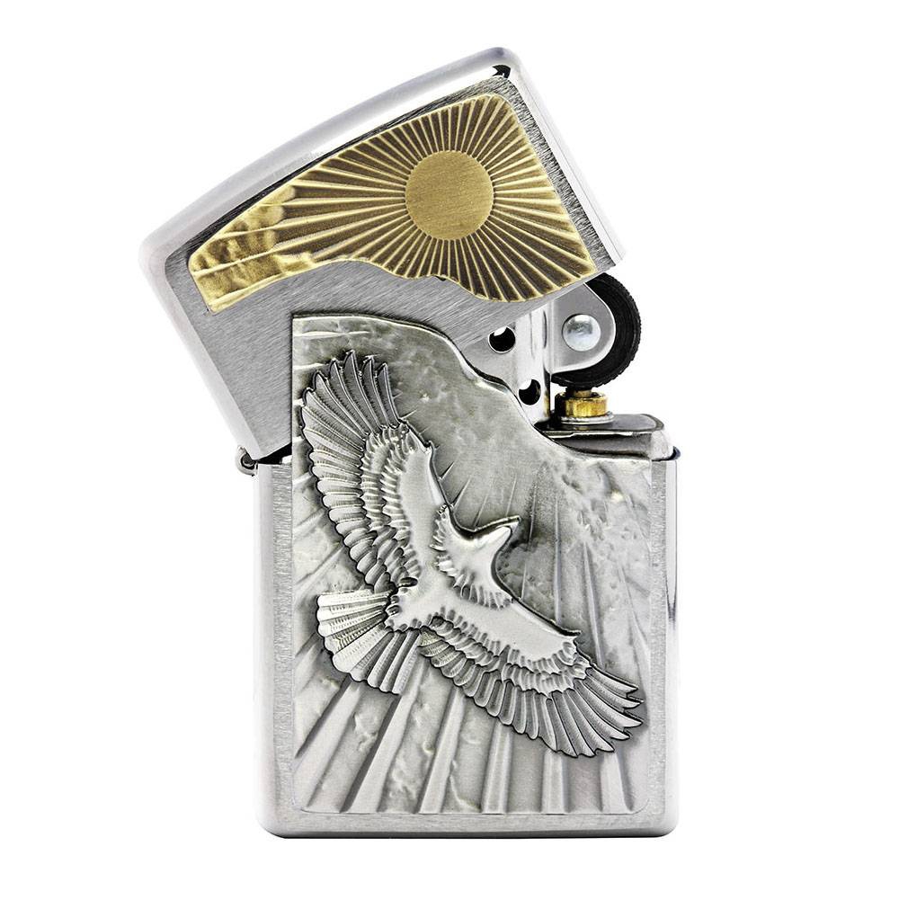 zippos-zippo-chrom-gebuerstet-eagle-sun-fly-emblem-cigarre24-653-49135-n01 Zippo Chrom gebürstet Eagle Sun-Fly Emblem