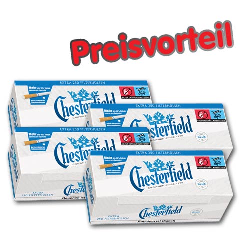 90432_chesterfield_blue_extra_huelsen_buendel_4 4 x Chesterfield Blue Extra Zigarettenhülsen, 250er