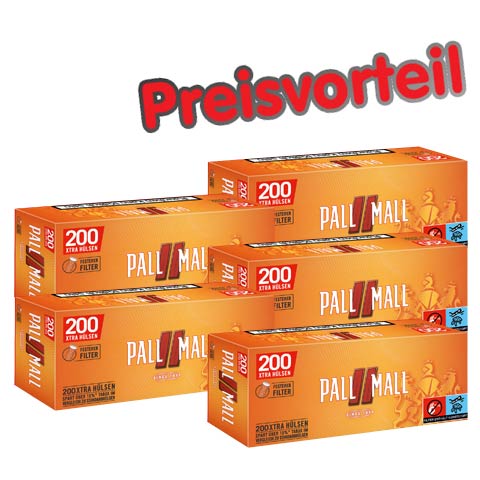 90272_pall_mall_allround_red_xtra_huelsen_buendel_5 5 x Pall Mall Allround Red Xtra Hülsen, 200er