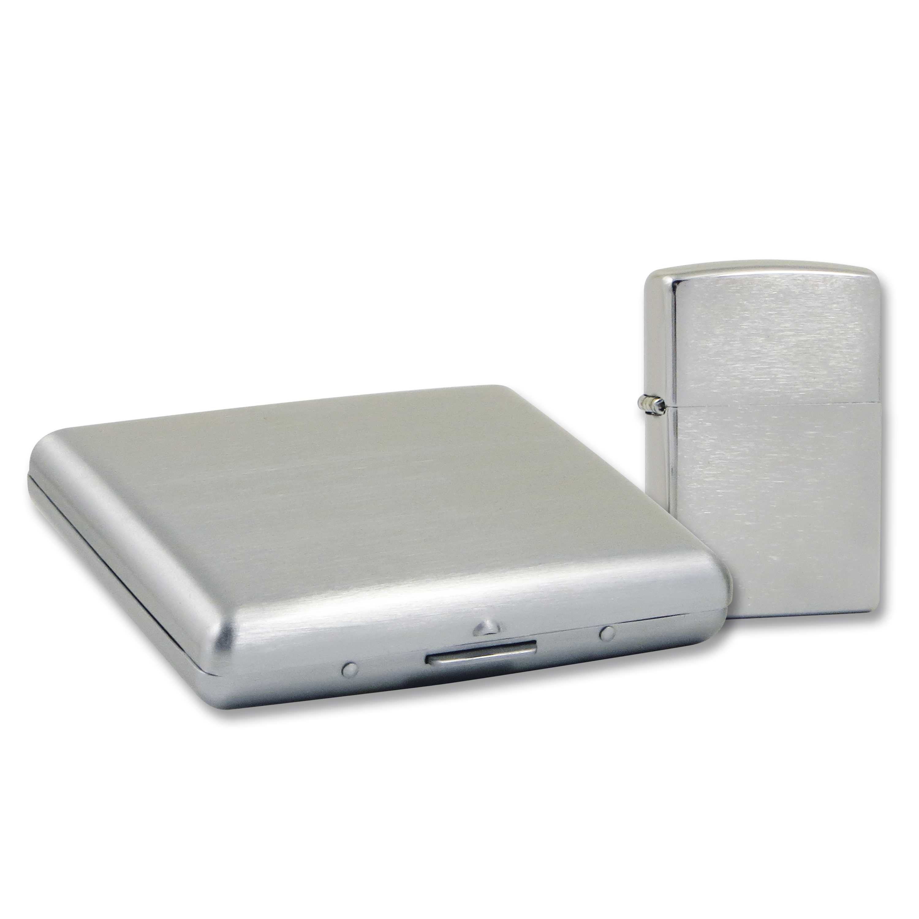 zippos-zippo-chrom-gebuerstet-zigaretten-etui-als-geschenkset-cigarre24-653-83180-n01 Zippo Chrom gebürstet + Zigaretten-Etui als Geschenkset