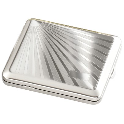zigaretten-etui_18er_strahlendekor_-_21494_1 Zigaretten-Etui Nickel-Satiniert mit Strahlen-Dekor und Gravurfeld, 18er
