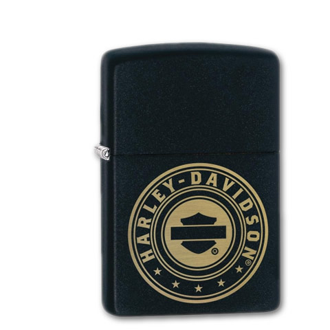 Zippo Schwarz matt Harley Davidson Round Logo