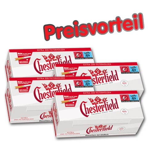90262_chesterfield_red_extra_huelsen_buendel_4 4 x Chesterfield Red Extra Zigarettenhülsen, 250er