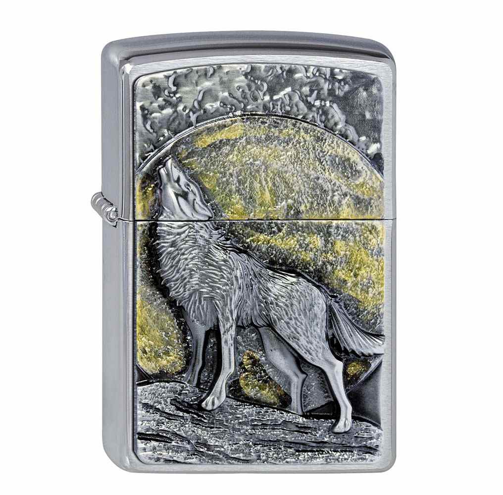 Zippo Chrom gebürstet Wolf at Moonlight Emblem