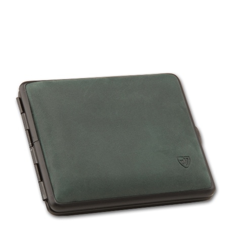 zigaretten-etui-zigaretten-etui-leder-gruen-fuer-18-zigaretten-cigarre24-677-92009-n01 Zigaretten-Etui Metall mit Leder-Cover in grün und schwarzem Rahmen, 18er