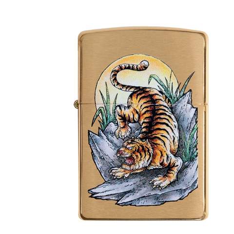 Zippo Messing gebürstet Tattoo Tiger Design