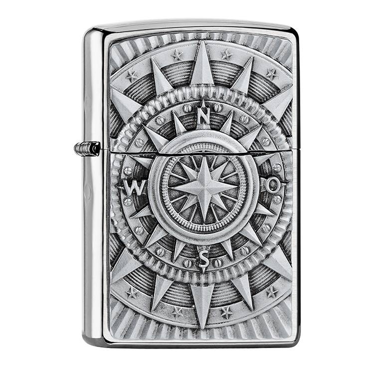 zippos-zippo-chrom-gebuerstet-compass-emblem-cigarre24-653-88850-n01 Zippo Chrom gebürstet Compass Emblem