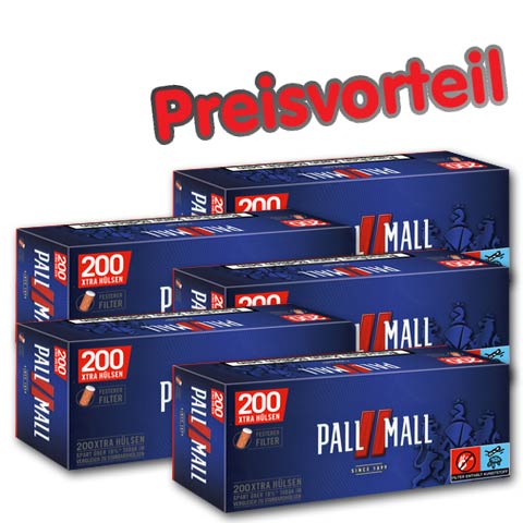 90632_pall_mall_red_red_xtra_huelsen_buendel_5 5 x Pall Mall Red Xtra Hülsen, 200er