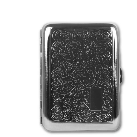 zigaretten-etui-zigaretten-etui-metall-mit-floral-dekor-und-gravurfeld-14er-677-79959-n01 Zigaretten-Etui Metall mit Floral-Dekor und Gravurfeld, 14er