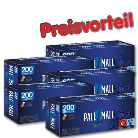 90642_pall_mall_blue_red_xtra_huelsen_buendel_5 5 x Pall Mall Blue Xtra Hülsen, 200er
