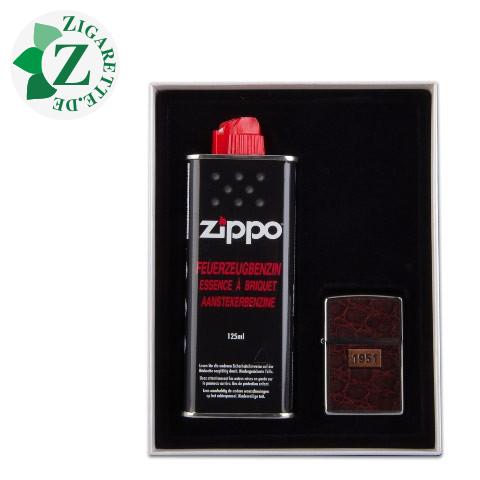 Zippo Geschenkbox Leather Wrap mit Steine und Benzin
